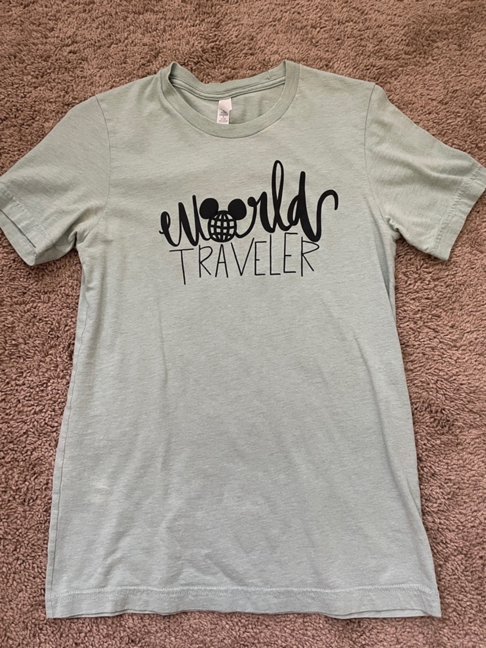 Disney “World Traveler” Graphic Tee - Light Sage with Black Print
